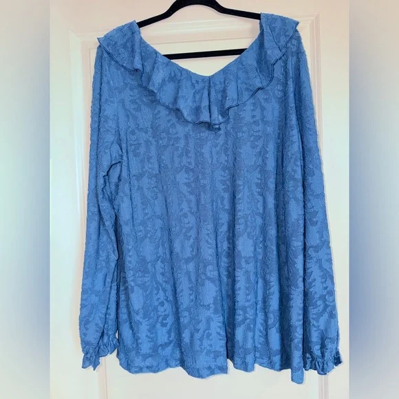 Susan Graver Women’s Blue Ruffled Long Sleeve Top - Picture 5 of 8